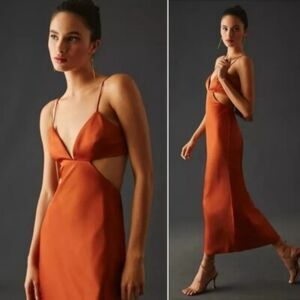 Significant Other Anthropologie Jacy Copper Clay‎ Cut Out Satin Dress Size 10